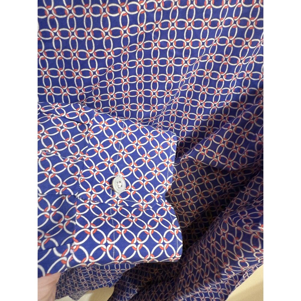 Men's Designer Kiton Cotton Blue Button Down Dress Shirt Orange Print 17.5 x 44 - Picture 6 of 8